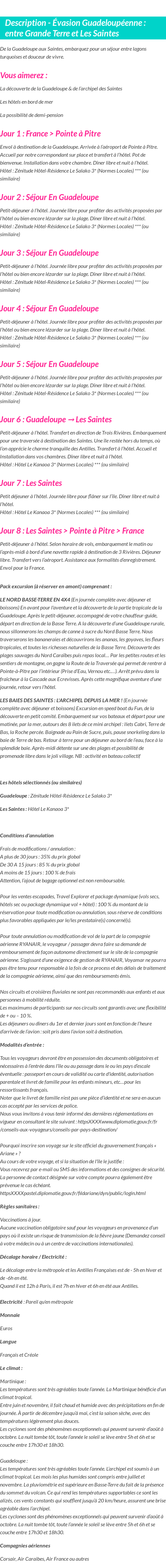 Détails du séjour