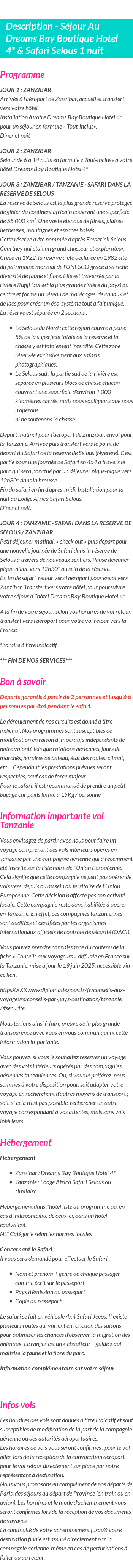 Détails du séjour