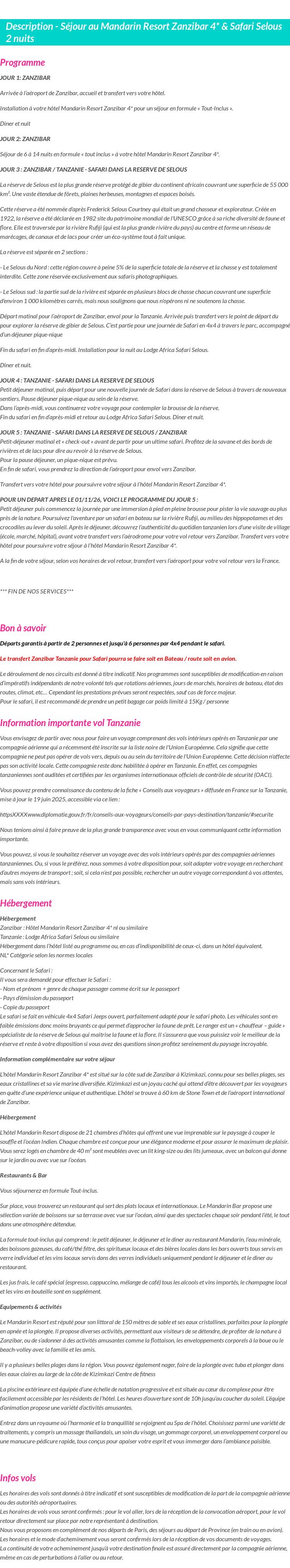 Détails du séjour