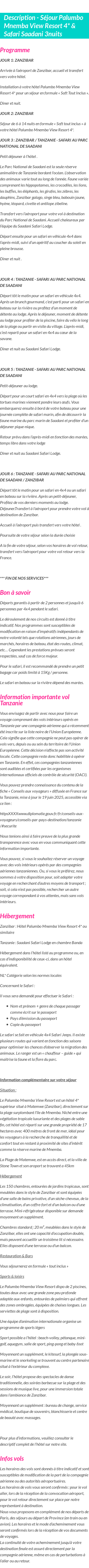 Détails du séjour