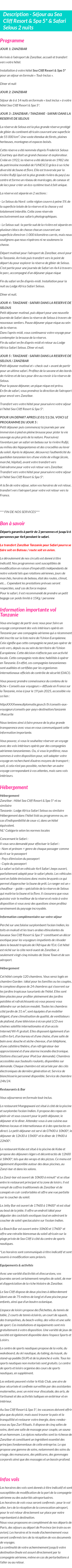 Détails du séjour