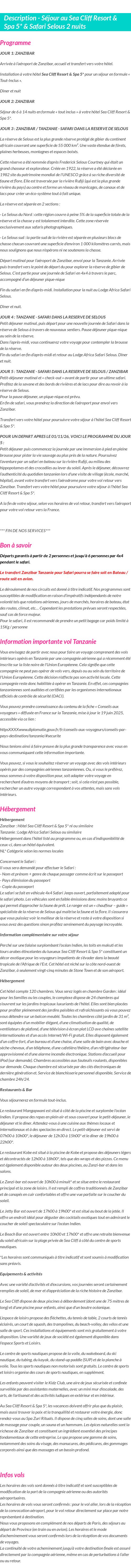 Détails du séjour