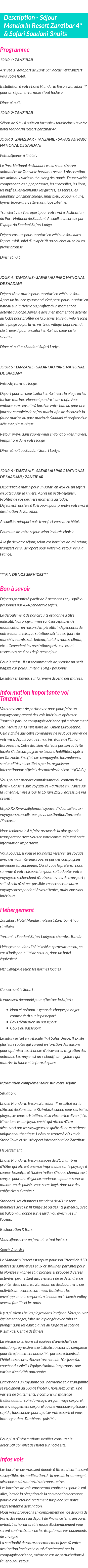 Détails du séjour