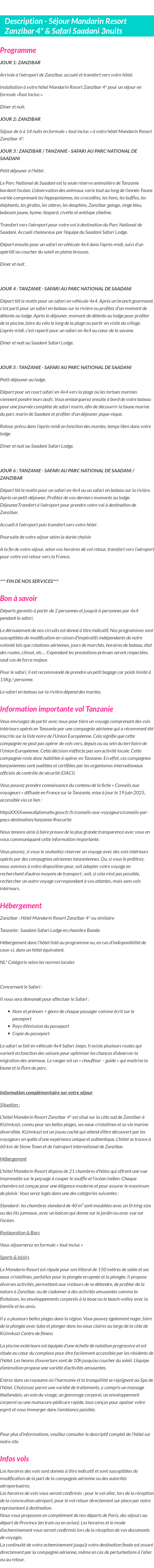 Détails du séjour