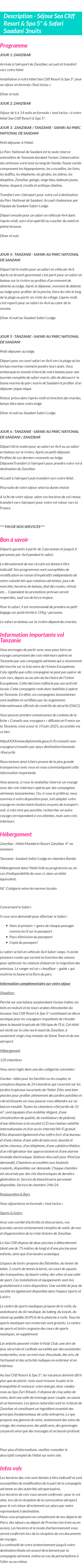 Détails du séjour