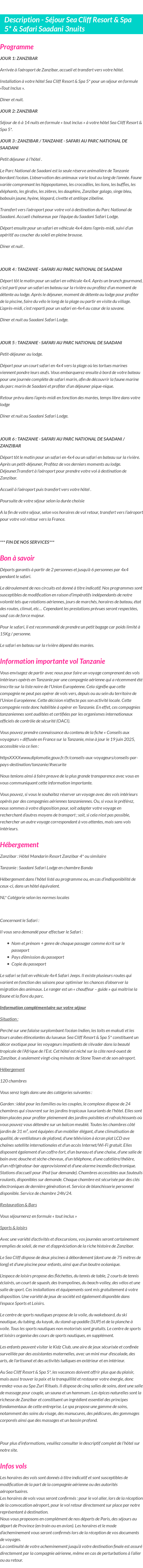 Détails du séjour