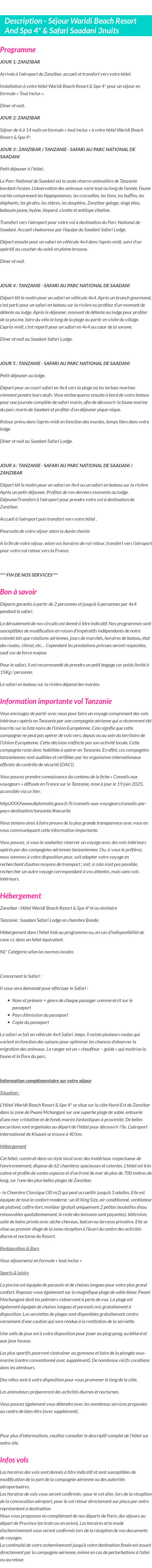 Détails du séjour