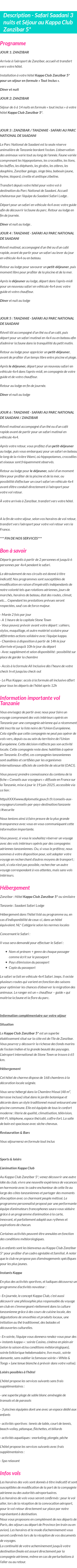 Détails du séjour