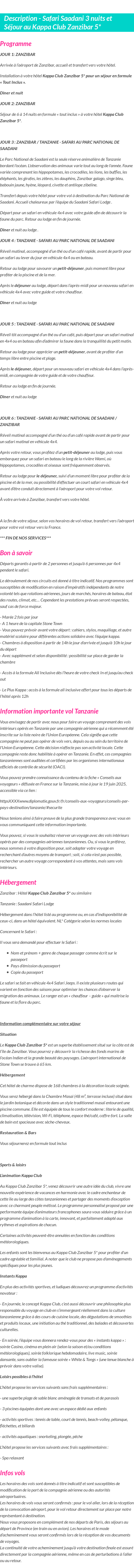 Détails du séjour