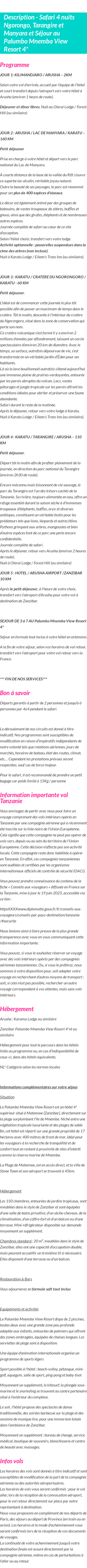 Détails du séjour