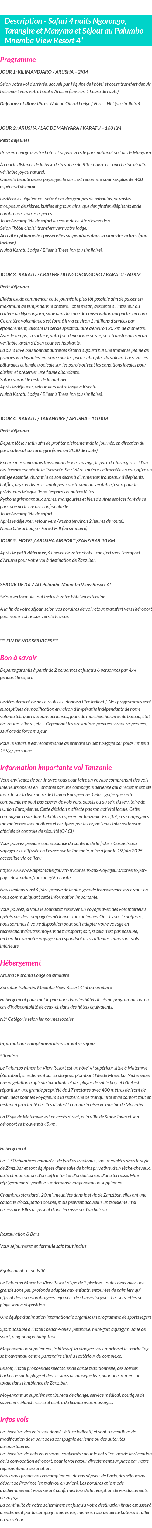Détails du séjour