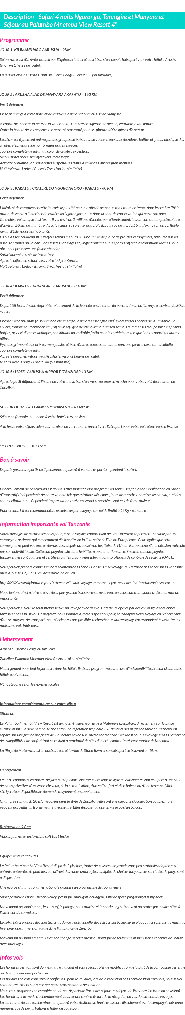Détails du séjour