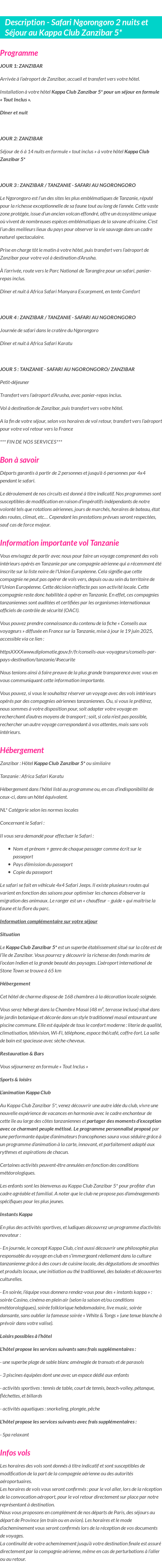 Détails du séjour