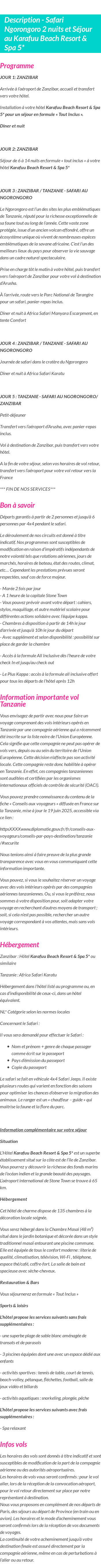 Détails du séjour