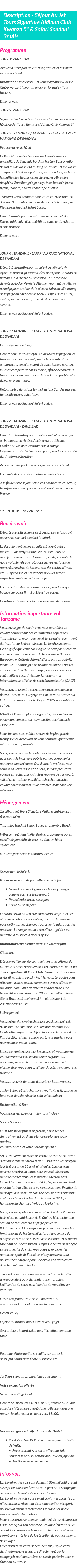 Détails du séjour
