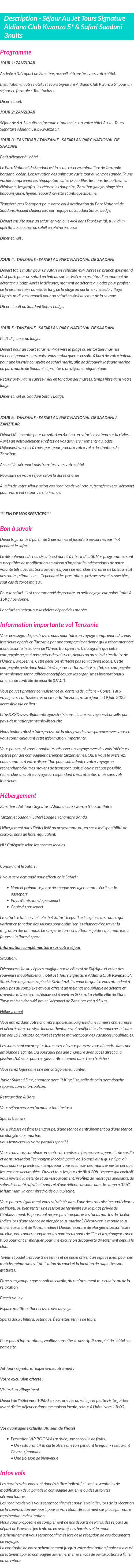 Détails du séjour