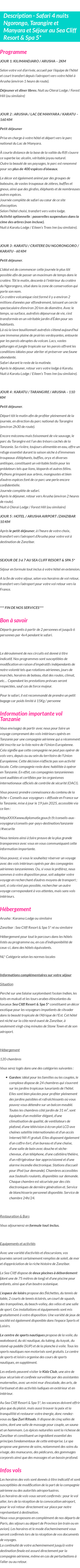 Détails du séjour