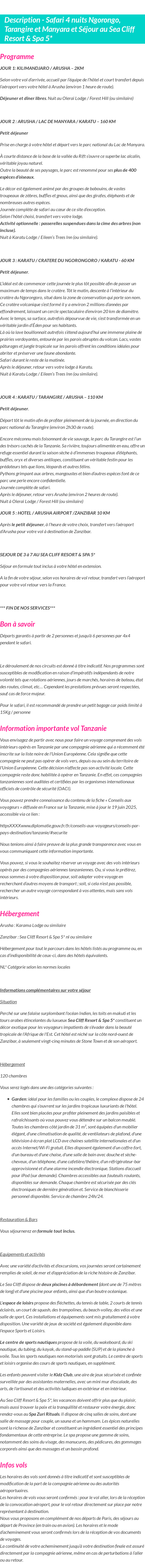Détails du séjour