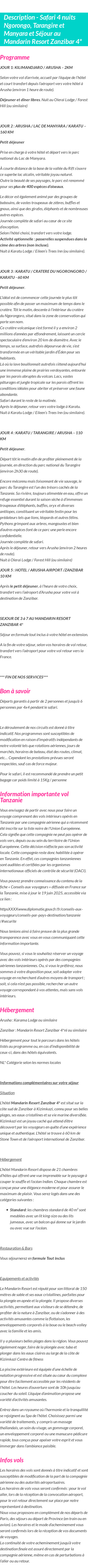 Détails du séjour