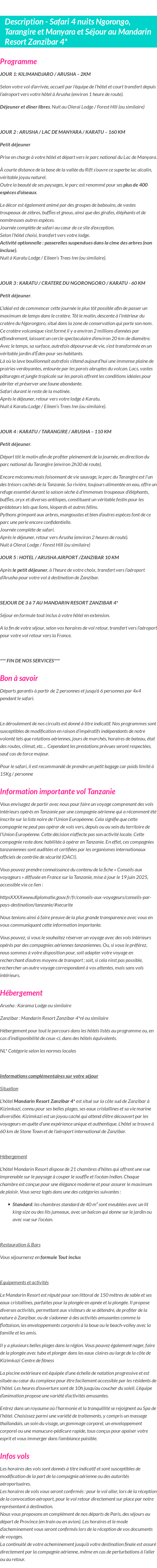 Détails du séjour