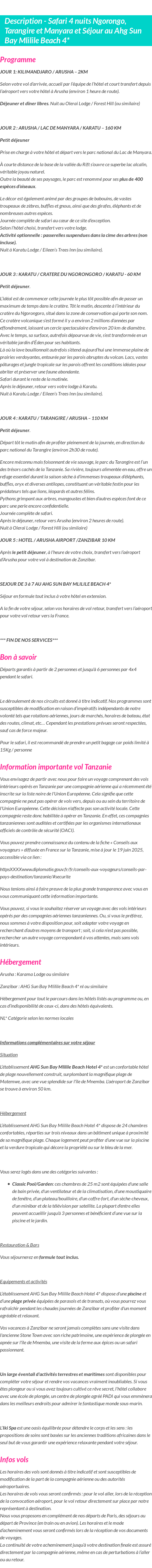 Détails du séjour