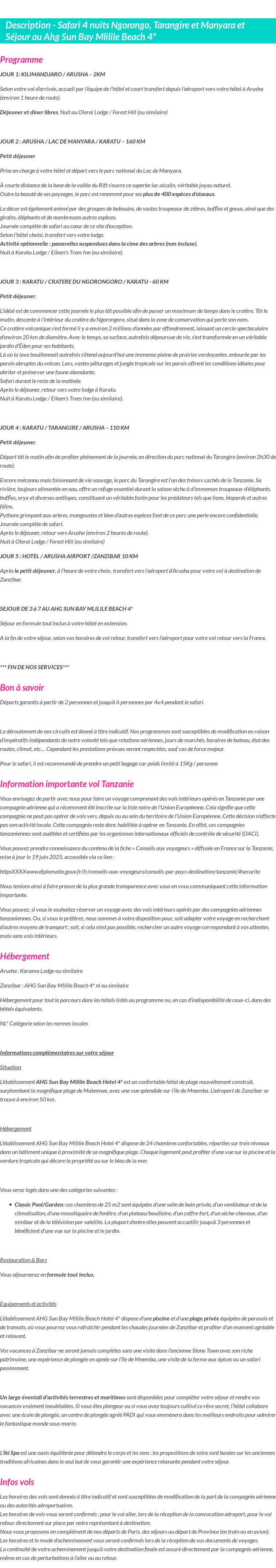 Détails du séjour
