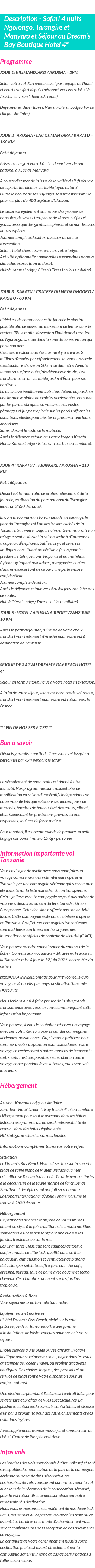 Détails du séjour