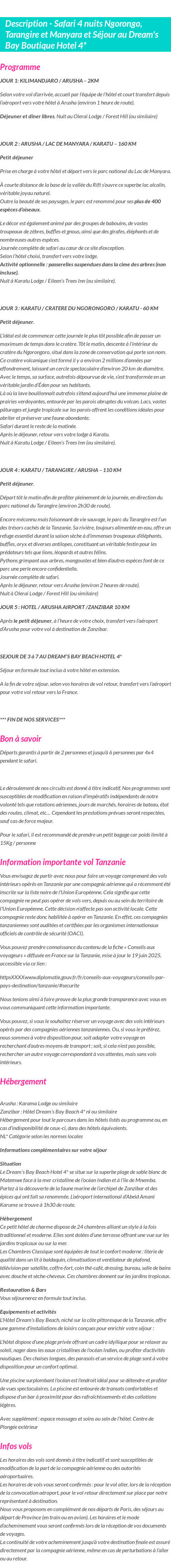 Détails du séjour