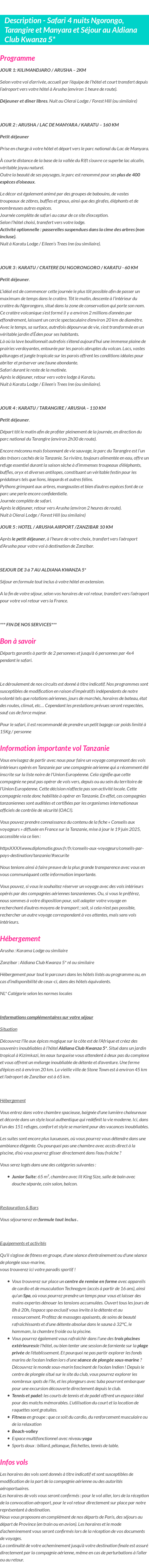 Détails du séjour
