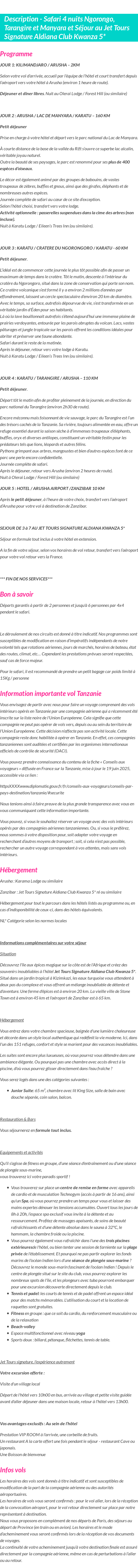 Détails du séjour