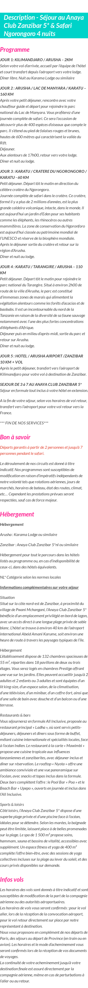 Détails du séjour