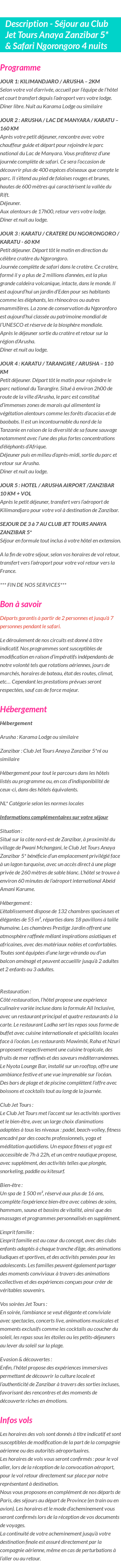 Détails du séjour