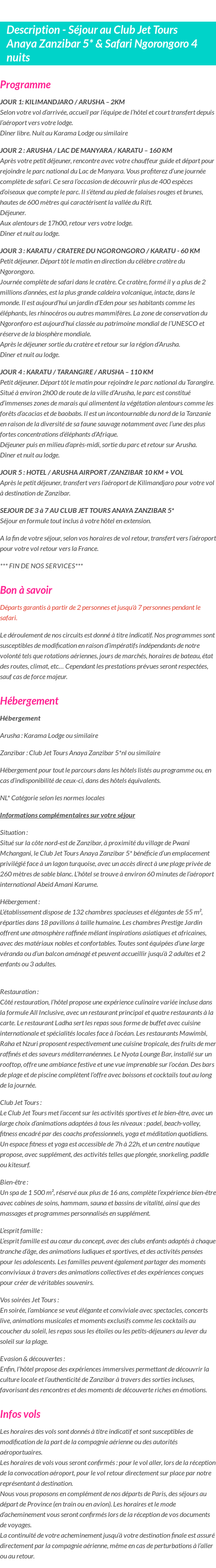 Détails du séjour