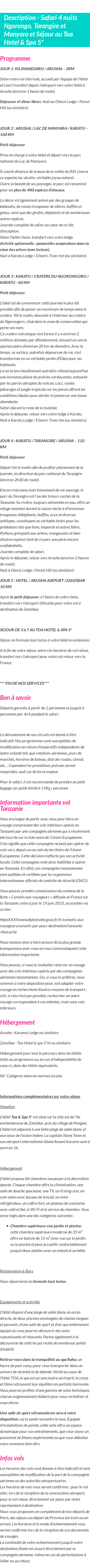 Détails du séjour