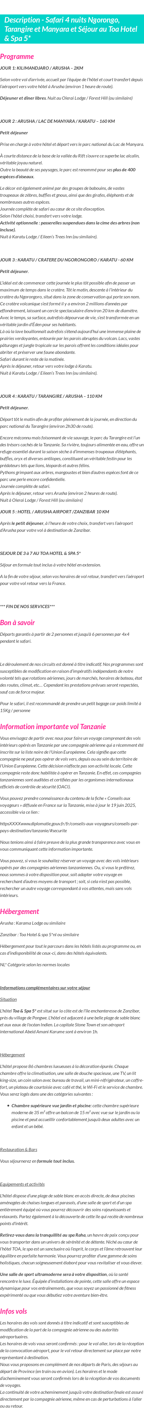 Détails du séjour