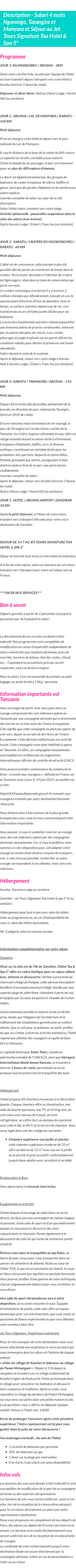 Détails du séjour