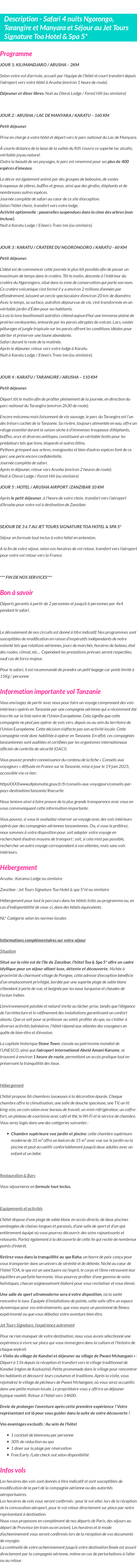 Détails du séjour