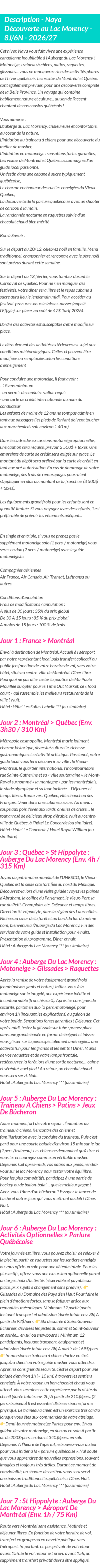Détails du séjour