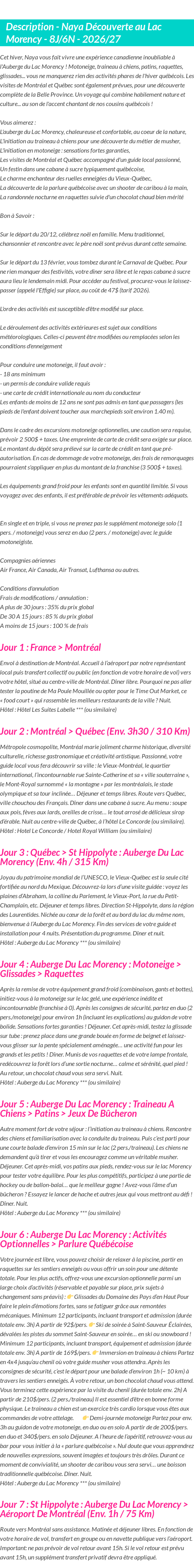 Détails du séjour