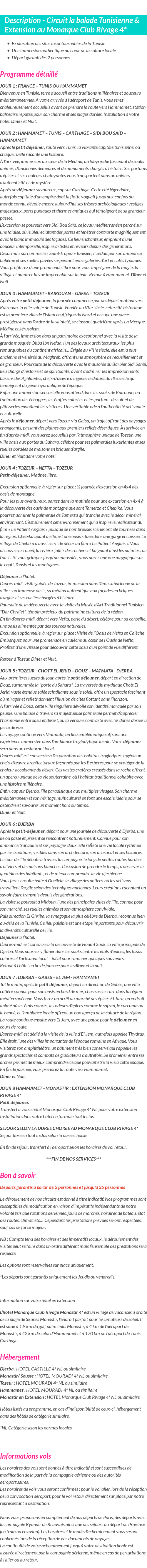 Détails du séjour