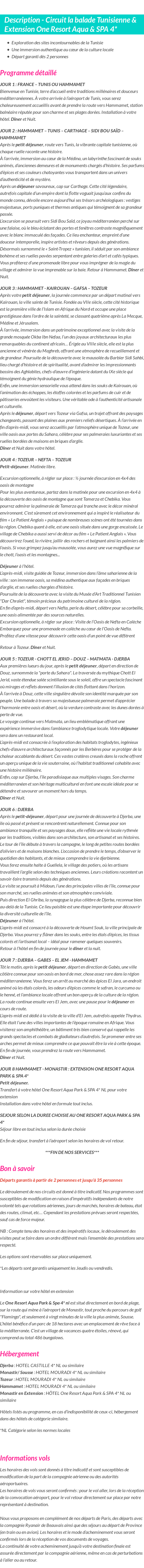 Détails du séjour
