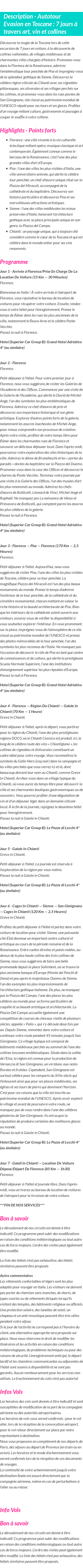 Détails du séjour