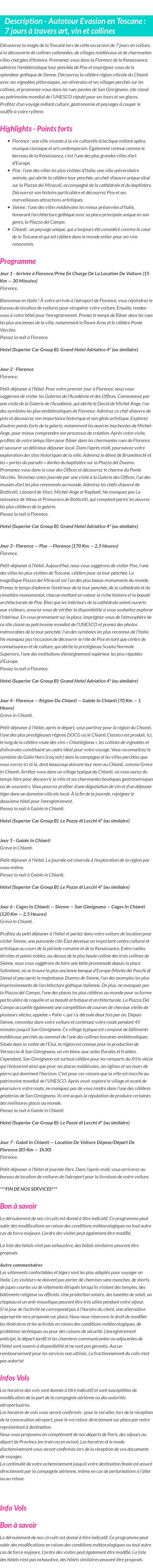 Détails du séjour