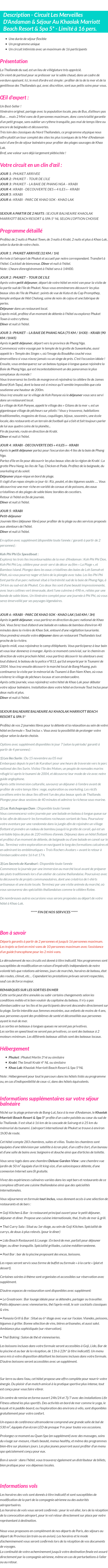 Détails du séjour