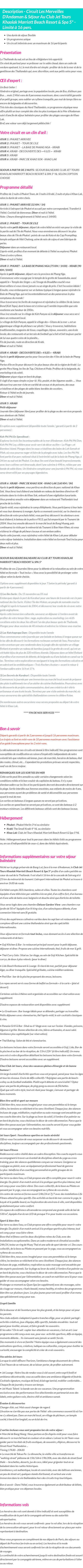 Détails du séjour