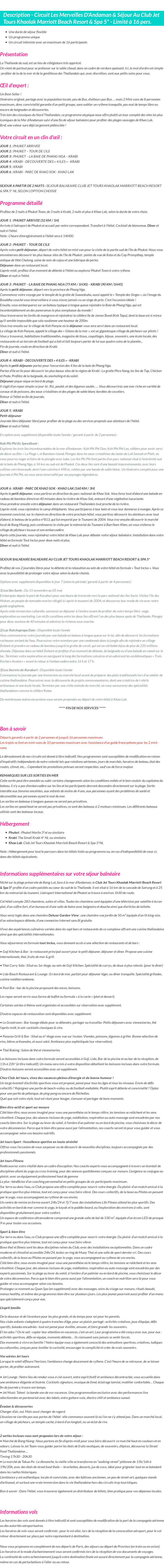 Détails du séjour