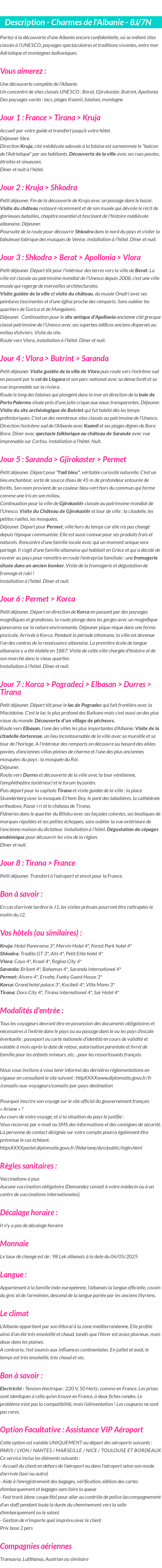 Détails du séjour