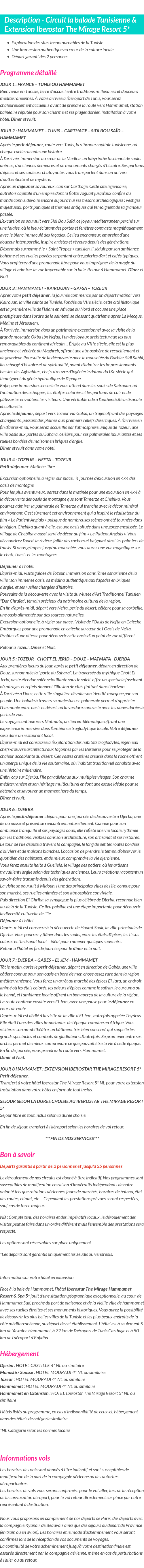 Détails du séjour