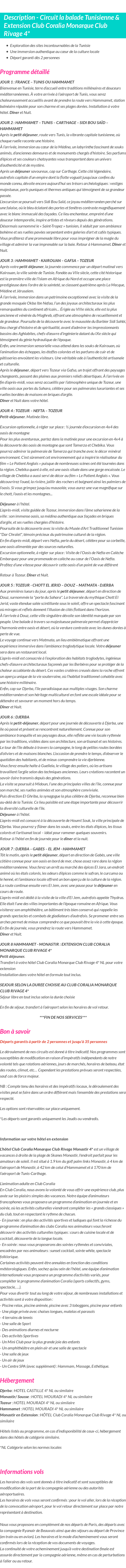 Détails du séjour