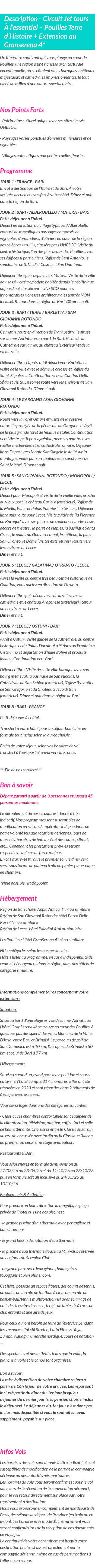 Détails du séjour